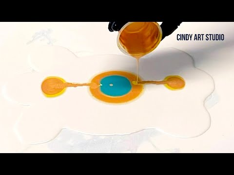 Acrylic Puddle pour for pearl cells. Acrylic pearl pour w/satin enamel. Acrylic pouring abstract art