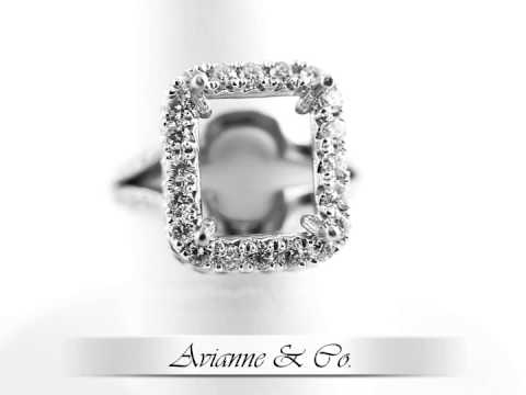 18K White Gold Womens Diamond Double Halo Split Shank Engagement Ring Setting 1.50 Ctw