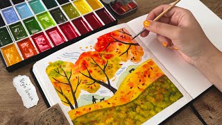 Relaxing Watercolor Painting for Fall 🍂 Loose Watercolor Landscape in my Sketchbook