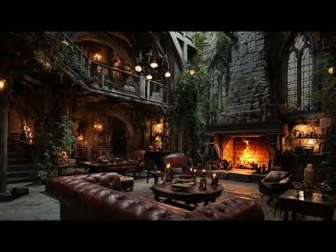 Cozy Old Castle Room with Gentle Rain & Crackling Fireplace Sounds for Deep Sleep Happiness