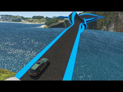 Impossible Weird Wave Bridge Crossing Cars Vs Deep Water Stunt - BeamNG.Drive