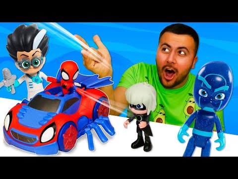 PJ Maskeliler oyuncakları hastalandı! Okan Abi ve Örümcek Adam şehri kurtarıyor! Eğitici oyunlar