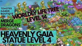 Merge Dragons Heavenly Gaia Statue Level 4 • Worldly Life Trees Level 14 ☆☆☆