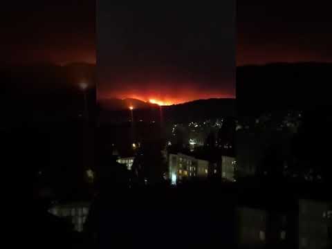 Vista aerea del Incendio En Concepcion, desde Penco, bio-bio,chile.