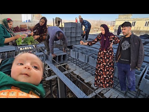 🌪️ Stormy Start to Construction 🏗️ | Hamid Races to Cover the Roof with Blocks Before the Rain 🏡💪