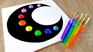 How to Draw Easy Neon Moonlight Landscape - Acrylic Painting