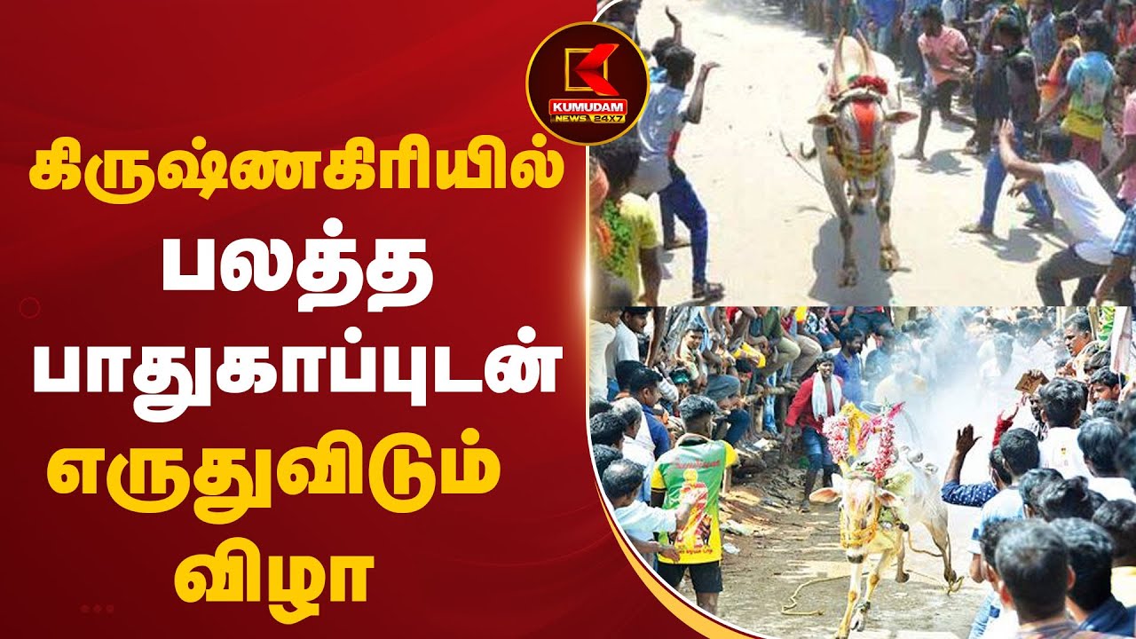 கிருஷ்ணகிரியில் பலத்த பாதுகாப்புடன் எருதுவிடும் விழா