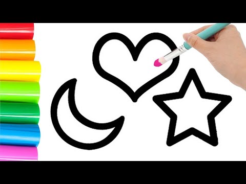 Draw a picture of star, heart, moon and color glitter for kids