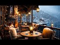Winter Cozy Porch Ambience ☕ Snowy Day with Relaxing Piano Jazz Music, Snowfall and Fireplace Sounds