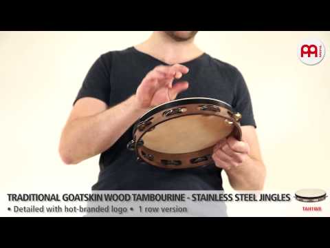 Traditional Goatskin Wood Tambourine - Stainless Steel Jingles - TAH1WB