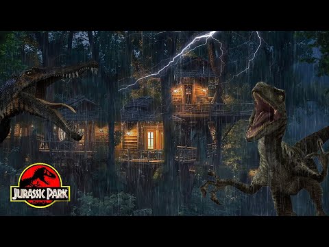 Heavy Rain  in Jurassic Park Tree House at Midnight | The High Hide - Ambience | Sleeping Sounds