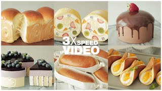 #110 3x Speed 케이크 디저트 베이킹 영상 : Cake Dessert Baking Video | 딸기 케이크,빵,치즈케이크,크레이프 케이크 | Cooking tree