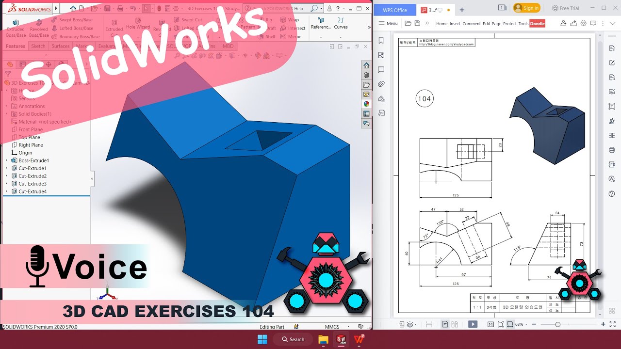 SolidWorks | 3D CAD EXERCISES 104 | StudyCadCam | Solution Tutorial |