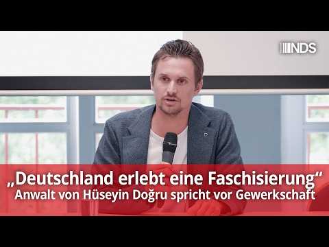 „Deutschland erlebt eine Faschisierung“ – Anwalt von Hüseyin Doğru spricht vor Gewerkschaft | NDS Video-Thumbnail von YouTube