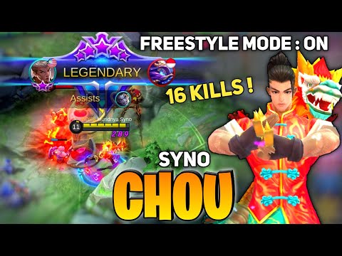 16 KILLS! Chou Freestyle Mode , Chou Hyper Carry [ Muridnya Syno ] - Mobile Legends