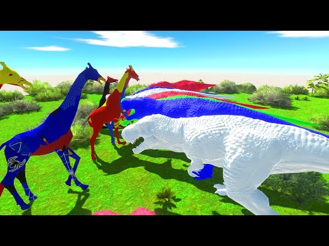 SUPER POWER GIRAFFE VS T-REX THE SUPERHEROES! WHO GONNA WIN? | Animal Revolt Battle Simulator | ARBS