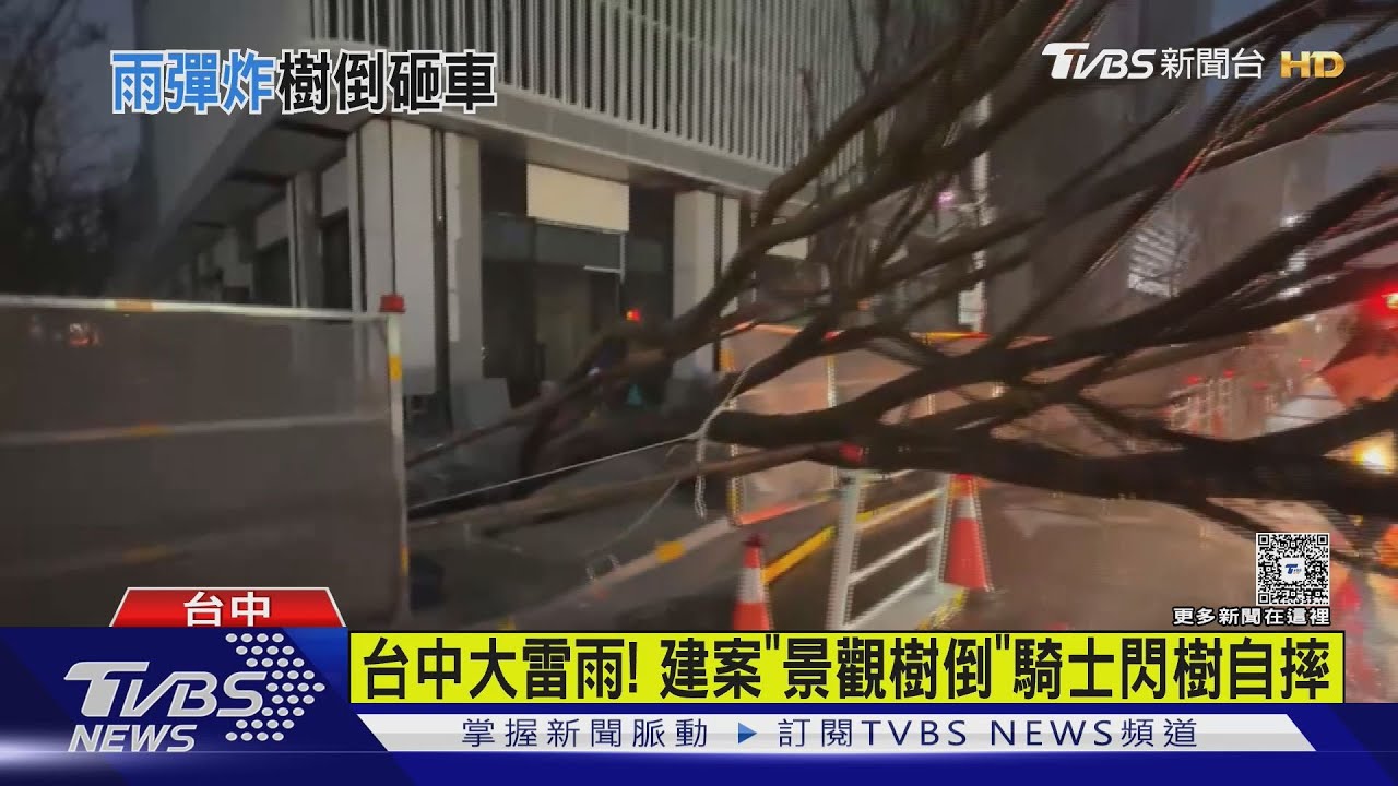 台中暴雨釀多災!景觀樹倒壓車 下水道噴油垢嚇壞路人