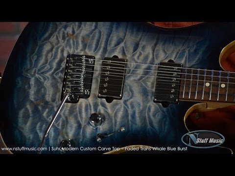Suhr Modern Custom Carve Top Quilt Maple-African Mahogany - Faded Trans Whale Blue Burst