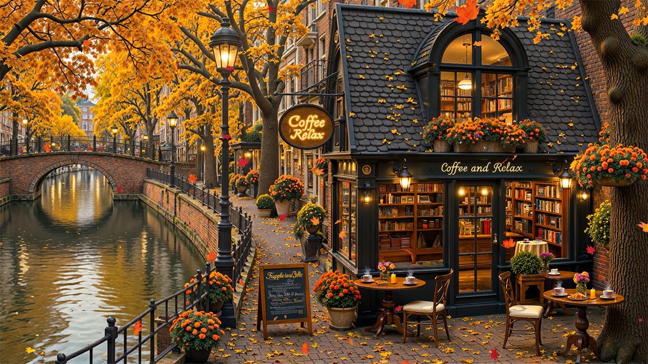 Morning Ambience at Canalside Café Shop Vibes 🍂 Elegant & Soothing Autumn Jazz Music for Work, Study