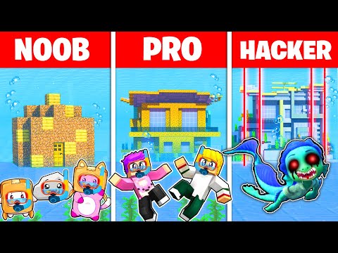 Minecraft NOOB vs PRO vs HACKER UNDERWATER LUCA HOUSE BUILD CHALLENGE! (LANKYBOX vs. SEA MONSTERS!)