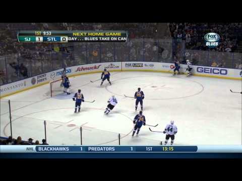 Joe Pavelski wrist shot goal 1-0 SJ Sharks vs St. Louis Blues 12/16/13 NHL Hockey.