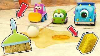 A corrida na cozinha dos carros Mocas! Desenho animado. Desenhos animados em português