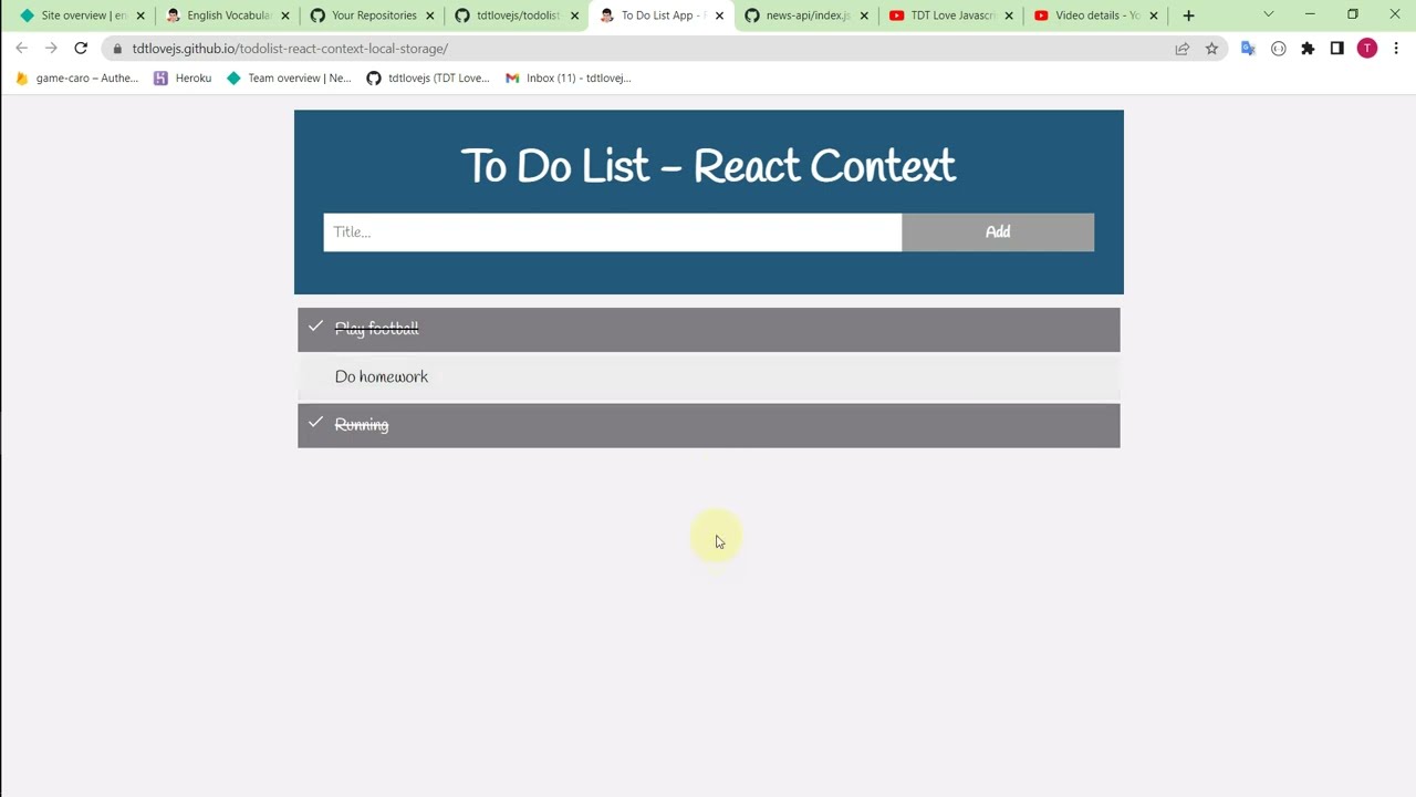 Demo - To Do List App | React Context, Local Storage #tdtlovejs