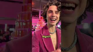Timothée Chalamet losing it over a tiny mic 🎤 #shorts