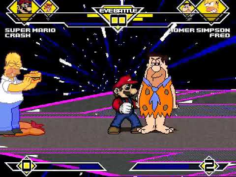 Super Mario and Crash Bandicoot vs Homer Simpson and Fred Flintstone MUGEN BATTLE