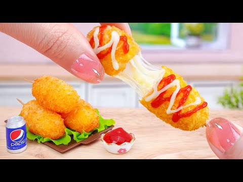 🌭 Cheesy Miniature Fried Korean Mozzarella Corn Dog Recipe 🧀 Cooking And Eating Tina Mini Cooking