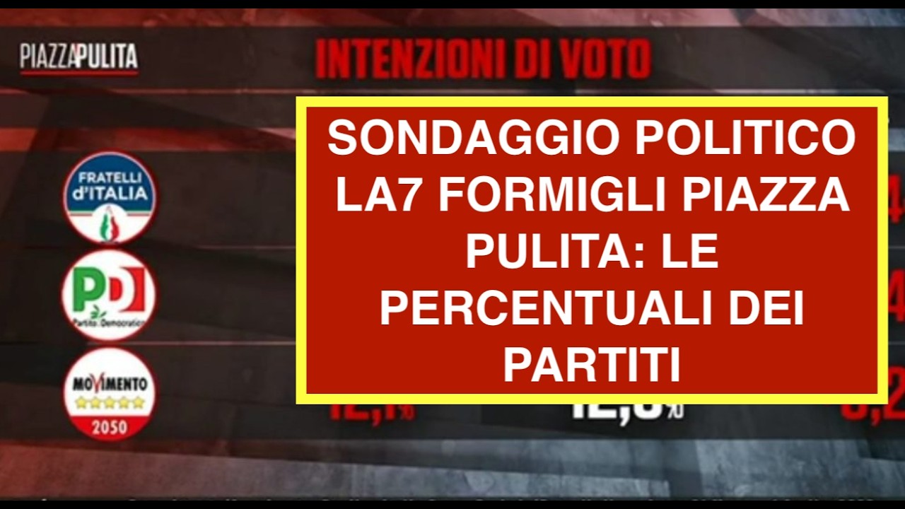 SONDAGGIO POLITICO LA7 FORMIGLI PIAZZA PULITA: LE PERCENTUALI DEI PARTITI