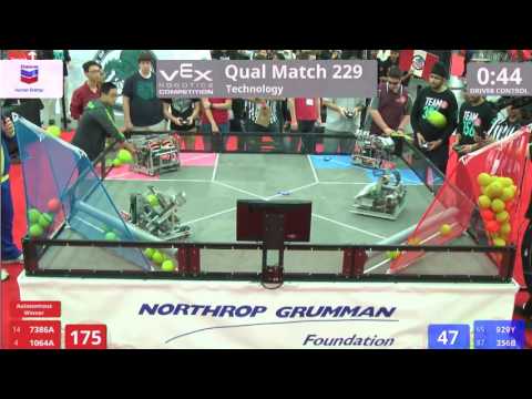 VEX Worlds 2016 - VRC High School - Technology - Qual 229 (7386A 1064A) 233 vs 183 (929Y 356B)