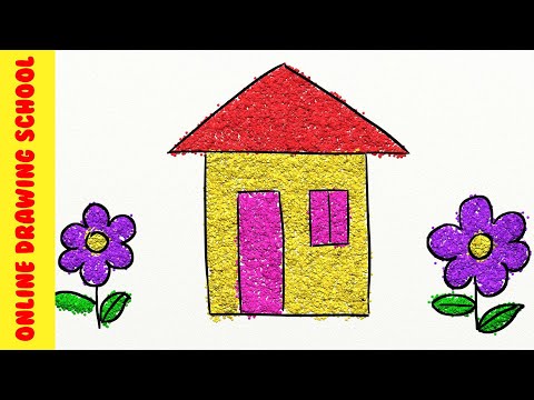 Simple cute house and flowers drawing for kids - basic drawings for children