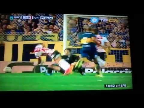 Bestial patada de Orion a Gamba. Penal y expulsion. Boca vs Union