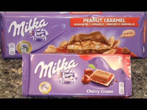 Milka: Peanut Caramel and Cherry Crème Candy Bar Review