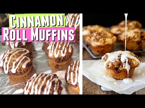 Cinnamon Bun Muffins Recipe with Pecans or Walnuts and Frosting! Easy Cinnamon Roll Muffins recipe