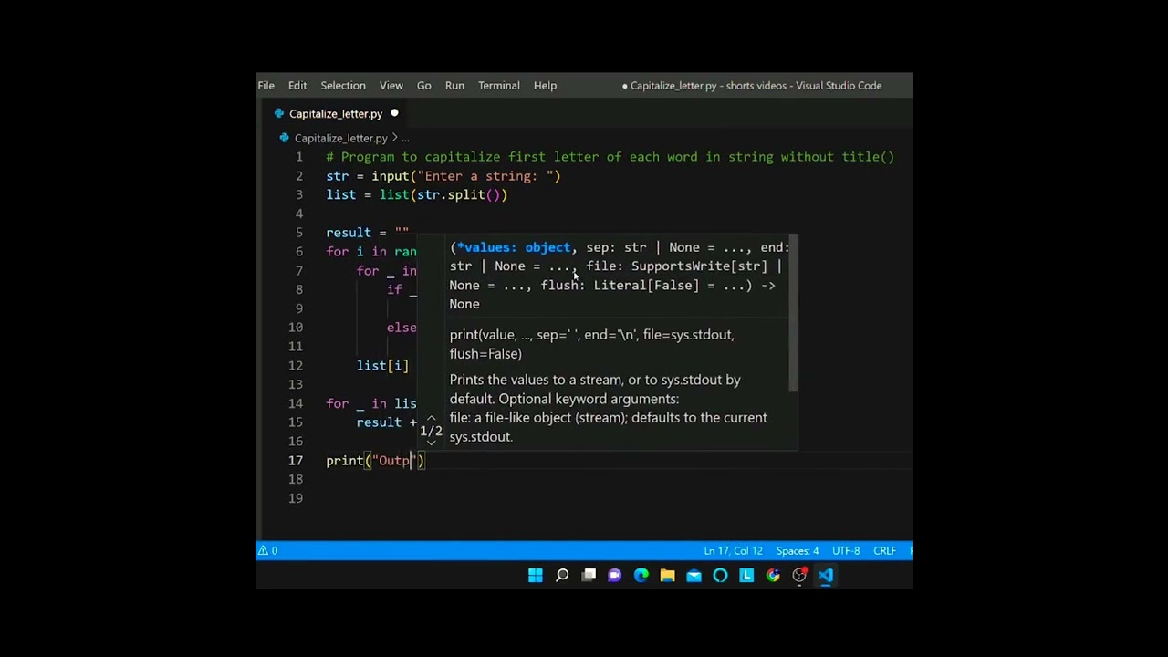 Python program to capitalize first letter of each word in string without using title() || #shorts