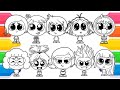 Inside Out 2 Cute Version Coloring Pages Joy Anger Sadness Anxiety Fear Disgust Envy Embarrassment