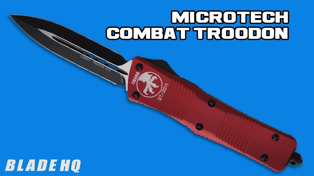 Microtech Red Combat Troodon OTF D/E Knife (3.8" Black Serr) 142-2RD LTD