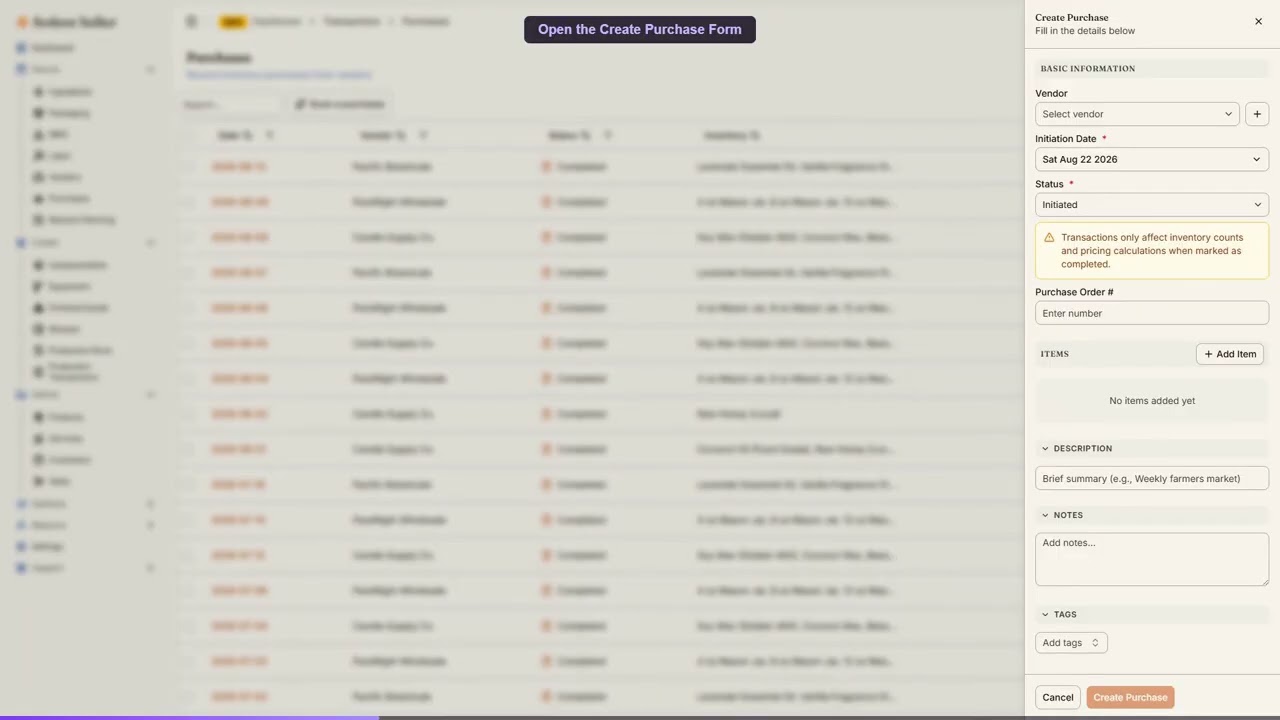 How to Record a Vendor Purchase — video tutorial thumbnail