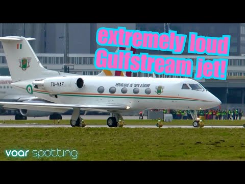 Ivory Coast Gulfstream III LOUD take-off Zurich Airport - epic engine sound!!!