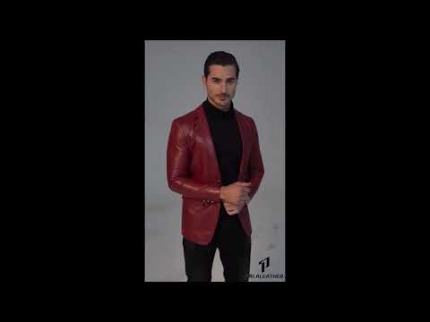 Blazer en cuir de chèvre boutonné rouge PalaLeather Classic