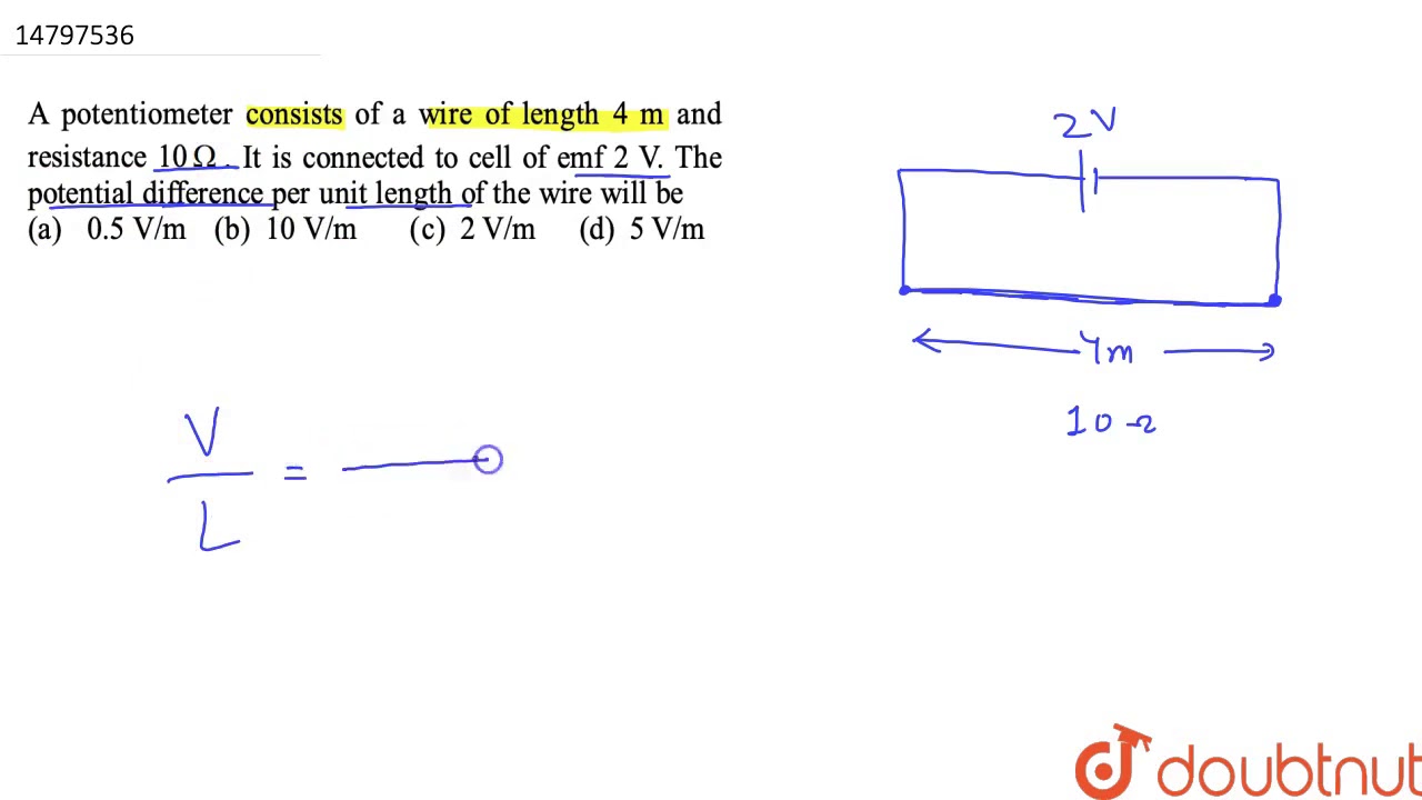 Watch video A potentiometer consists of a wire of length 4 m and resistance `10 Omega`. If is connected of cell Now A potentiometer consists of a wire of length 4 m and resistance `10 Omega`. If is connected of cell