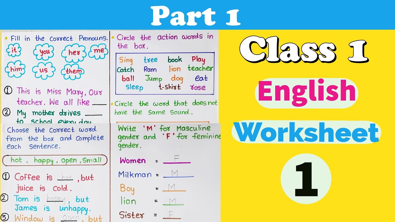 Part #1 । Class 1 English Worksheet । Grade 1 English Worksheets । CBSE class 1 | RKistic