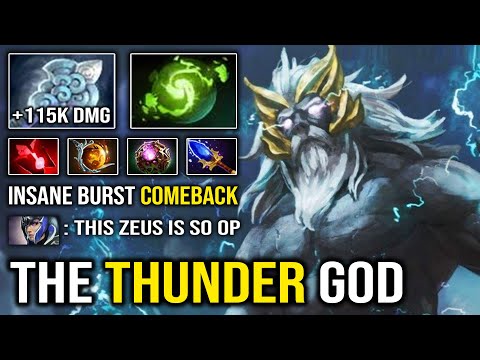 WTF +115K DMG Comeback Zeus Thunder God Max Cast Range with Wind Waker + Refresher Burst DMG Dota 2