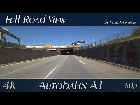 Autobahn (A1), Germany: Hamburg-Moorfleet - Hamburg-Billstedt - 4K (UHD/2160p/60p)
