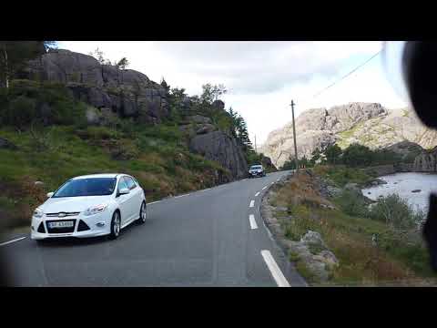 Driving road 44 between Flekkefjord and Jøssingfjord to Helleren, south coast Norway.