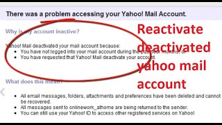 Reactivate deactivated yahoo mail account
