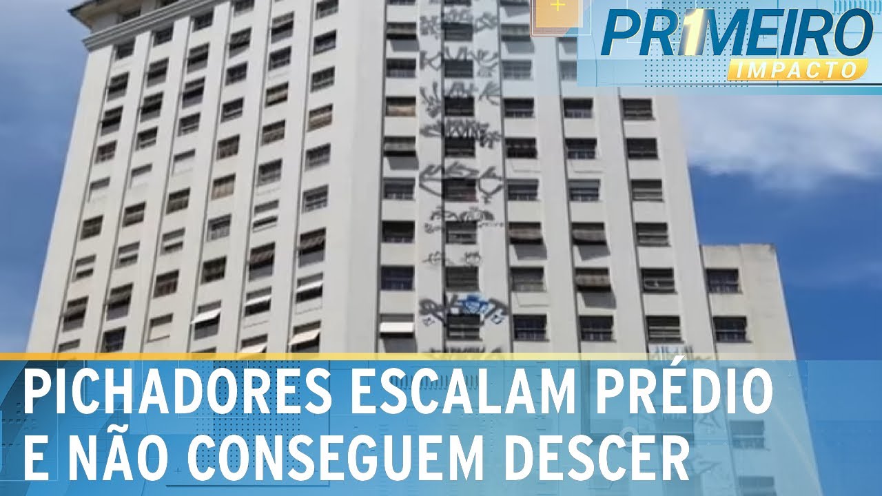 Pichadores escalam prédio e não conseguem descer; polícia é acionada | Primeiro Impacto (10/02/25)