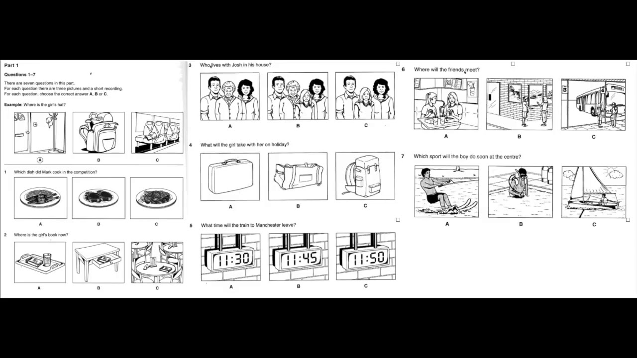 Listening B1, PET 1 for Schools, Test 1, Part 1